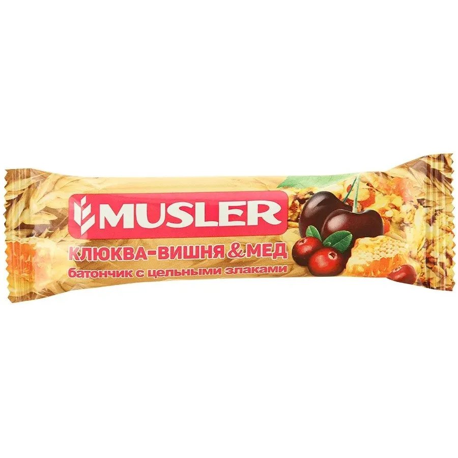 Батончик мюсли Musler (30 гр) Клюква-вишня и мед - купить в интернет ...