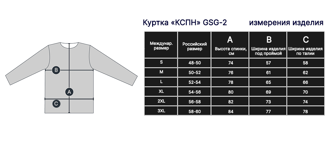 Размеры куртки Гарсинг КСПН