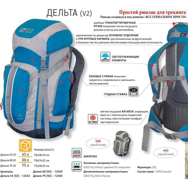 Рюкзак Nova Tour Дельта 45 V2 Серый/олива