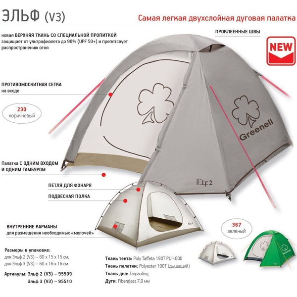Палатка Greenell Эльф 3 v.3 Коричневый
