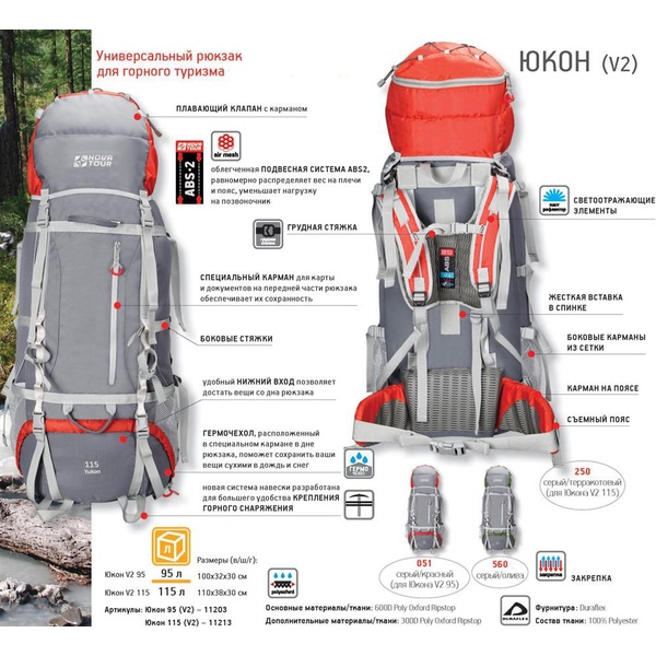 Рюкзак Nova Tour Юкон 95 V2 Серый/красный
