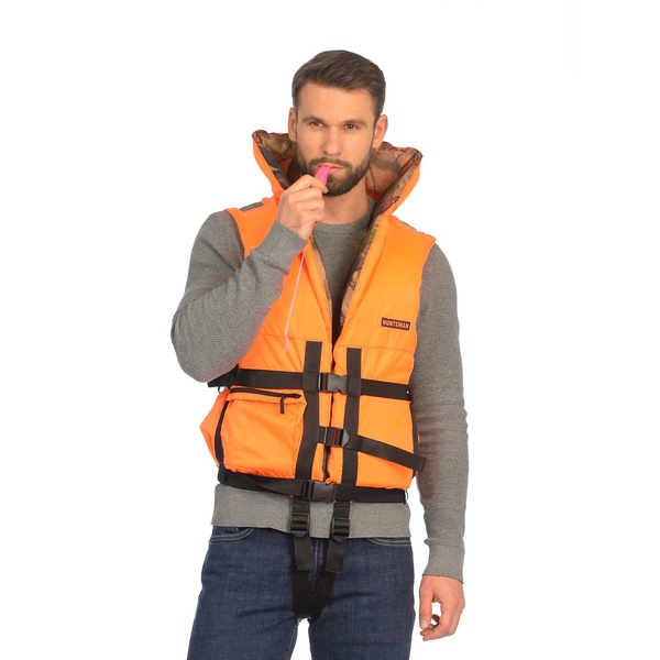 Жилет спасательный Huntsman Двусторонний ПР оранжевый/Лес