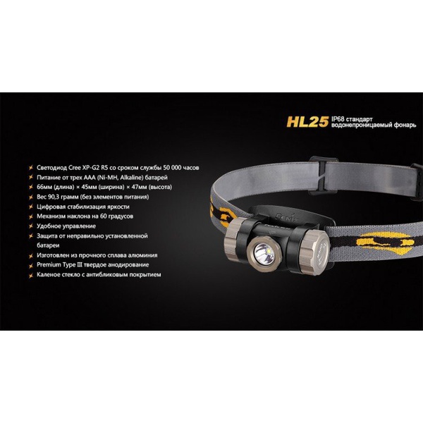 Фонарь налобный Fenix HL25 XP-G2 (R5) Желтый