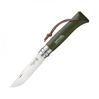 Нож Opinel №8 Trekking нержавеющая сталь, кожаный темляк хаки