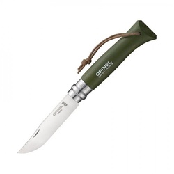 Нож Opinel №8 Trekking нержавеющая сталь, кожаный темляк хаки