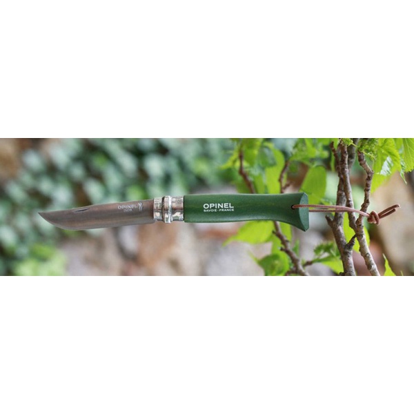 Нож Opinel №8 Trekking нержавеющая сталь, кожаный темляк хаки