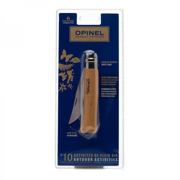 Нож Opinel №10 нержавеющая сталь, рукоять из бука, блистер