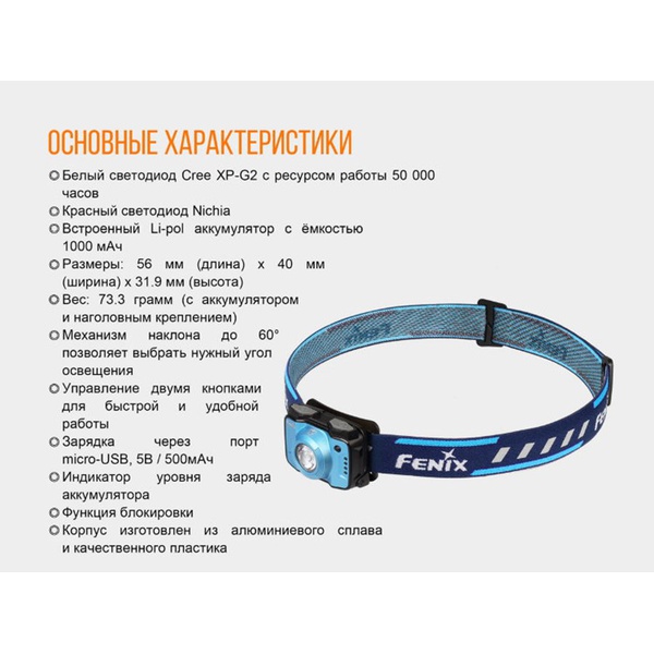 Фонарь налобный Fenix HL12R Cree XP-G2 синий