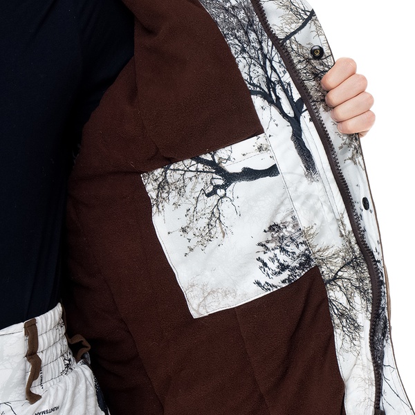 Костюм Huntsman Ангара, зимний (Алова-Мембрана) Белый лес (кусты)/Коричневый