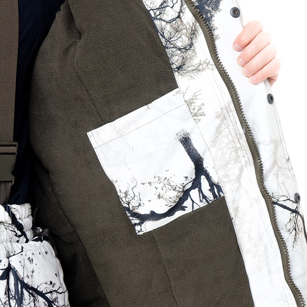 Костюм Huntsman Ангара, зимний (Алова-Мембрана) Белый лес (кусты)/Хаки