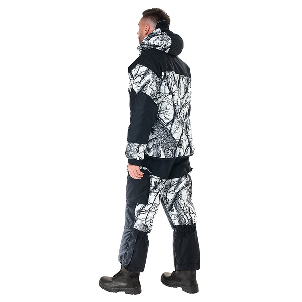 Костюм Huntsman Ангара, зимний (Алова-Мембрана) Белый лес (ветки)/Черный