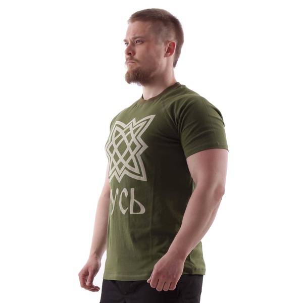 Футболка Keotica "Русь" олива с белым