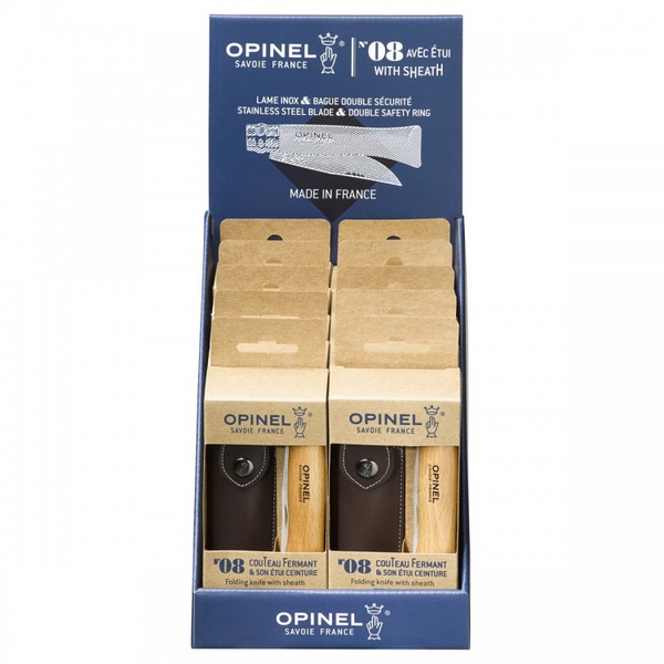 Набор-дисплей Opinel 10 наборов ножей №8 из нержавеющей стали + чехол