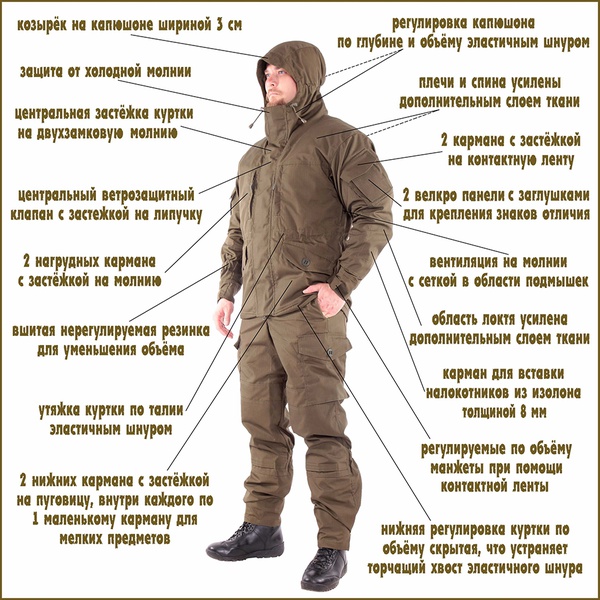 Костюм Keotica Горка-5 со съемной флисовой жилеткой рип-стоп с налокотниками и наколенниками березка белая