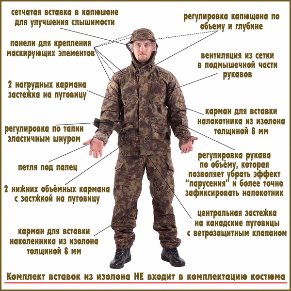 Костюм KE Tactical Снайпер-1 с налокотниками и наколенниками излом