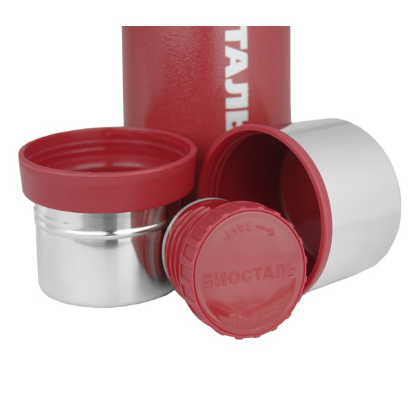 Термос Biostal Охота NBA-750R (с молотковой эмалью, 2 чашки-крышки) красный, 0,75 л