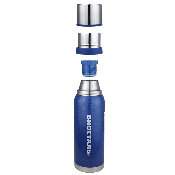 Термос Biostal Охота NBA-750B (с молотковой эмалью, 2 чашки-крышки) синий, 0,75 л