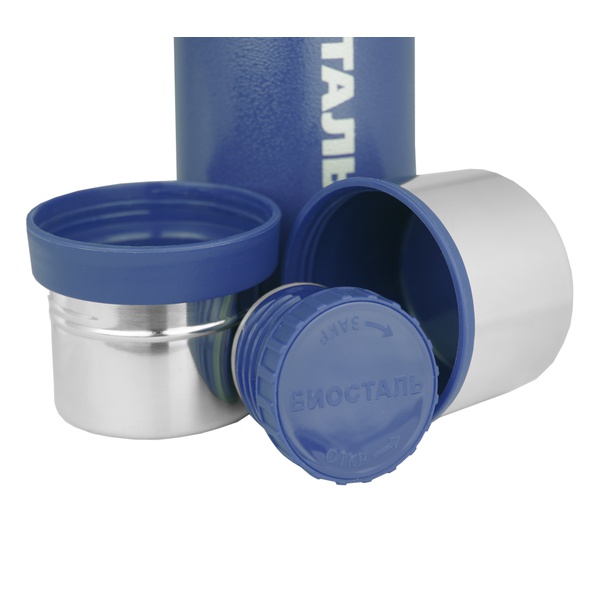 Термос Biostal Охота NBA-1000B (с молотковой эмалью, 2 чашки-крышки) синий, 1 л