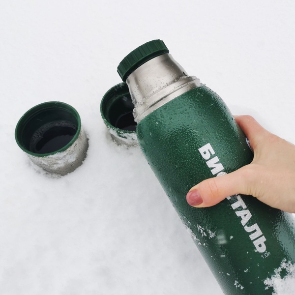 Термос Biostal Охота NBA-1000G (с молотковой эмалью, 2 чашки-крышки) зелёный, 1 л