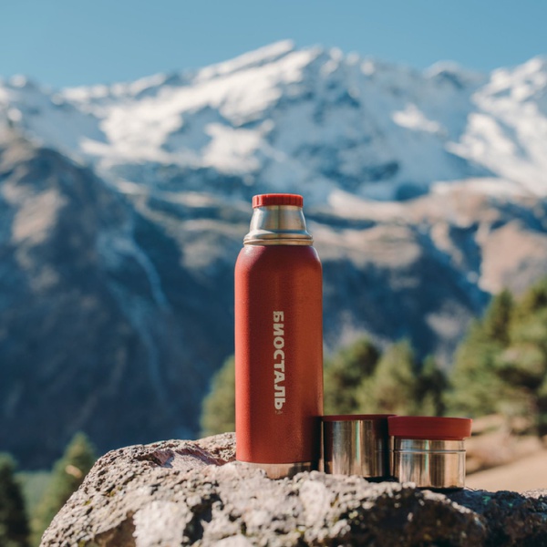 Термос Biostal Охота NBA-1200R (с молотковой эмалью, 2 чашки-крышки) красный, 1,2 л