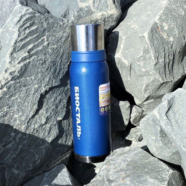 Термос Biostal Охота NBA-1200B (с молотковой эмалью, 2 чашки-крышки) синий, 1,2 л