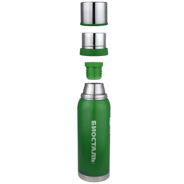 Термос Biostal Охота NBA-1200G (с молотковой эмалью, 2 чашки-крышки) зелёный, 1,2 л