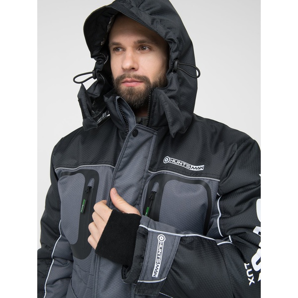 Костюм зимний Huntsman Полюс Lux серый/чёрный, тк. Cell