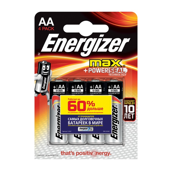 Батарейки Energizer Max E91/AA BP 4 RU