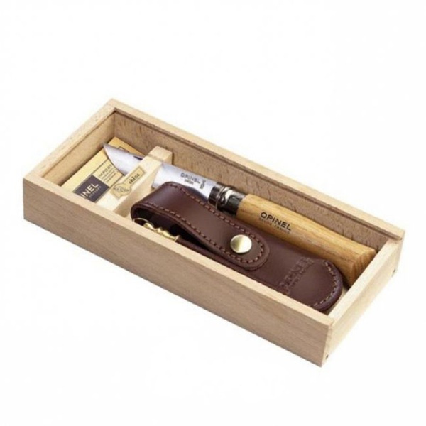 Нож Opinel №8 нержавеющая сталь, рукоять оливковое дерево, футляр, чехол