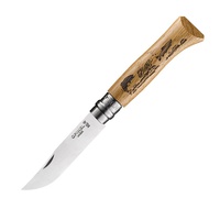 Нож Opinel №8 нержавеющая сталь, рукоять дуб гравировка рыба