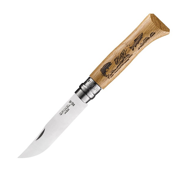 Нож Opinel №8 нержавеющая сталь, рукоять дуб гравировка рыба