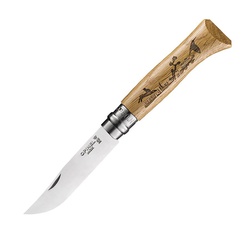 Нож Opinel №8 нержавеющая сталь, рукоять дуб гравировка заяц