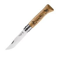 Нож Opinel №8 нержавеющая сталь, рукоять дуб гравировка серна