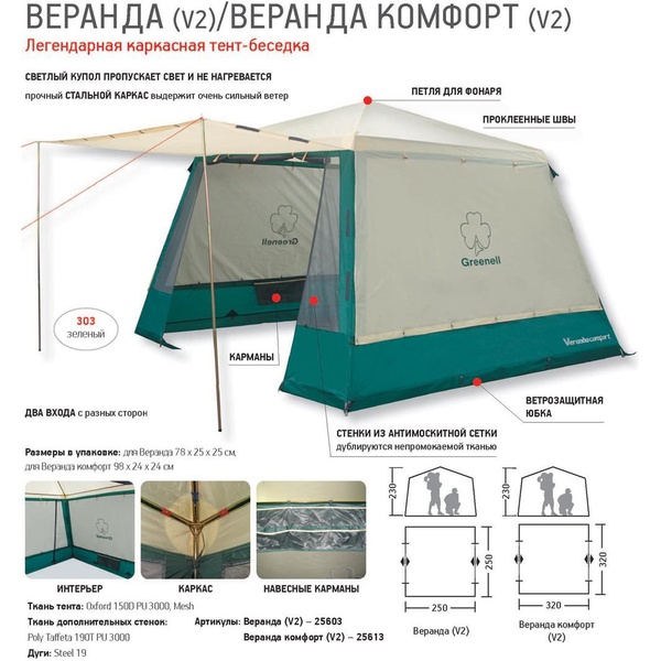 Палатка Greenell Веранда комфорт V2 Зеленый
