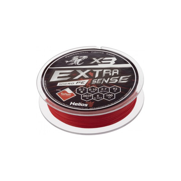 Шнур Helios Extrasense X3 PE Red (92м) 0.10мм
