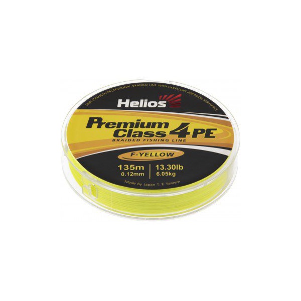 Шнур Helios Premium Class 4 PE Braid (135м) Fluorescent Yellow, 0.12 мм