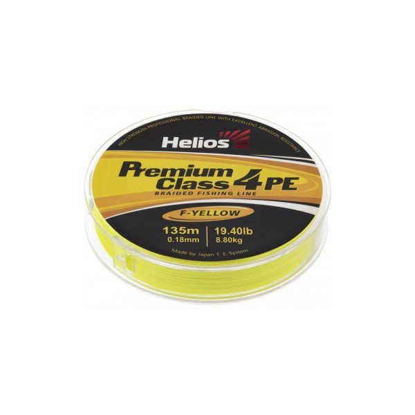 Шнур Helios Premium Class 4 PE Braid (135м) Fluorescent Yellow, 0.18 мм