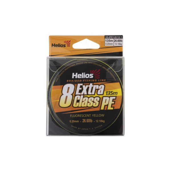 Шнур Helios Extra Class 8 PE Braid (135м) Fluorescent Yellow, 0.20 мм