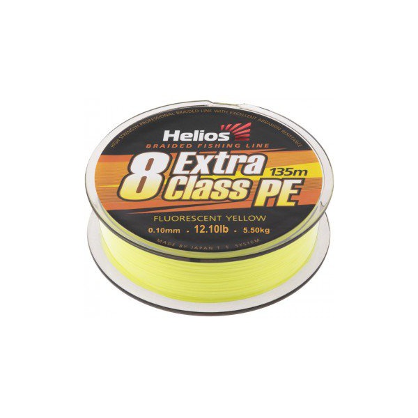 Шнур Helios Extra Class 8 PE Braid (135м) Fluorescent Yellow, 0.10 мм