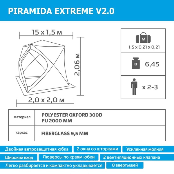 Палатка зимняя Helios Piramida Extreme V2.0 (2,0х2,0)