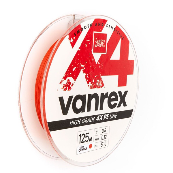 Леска плетёная Lucky John Vanrex х4 Braid Fluo Orange 125/012