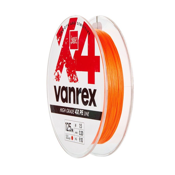 Леска плетёная Lucky John Vanrex х4 Braid Fluo Orange 125/020