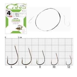 Крючки с поводком Cobra Feeder 70 см, 0,14 мм, разм. 10 (10 шт)