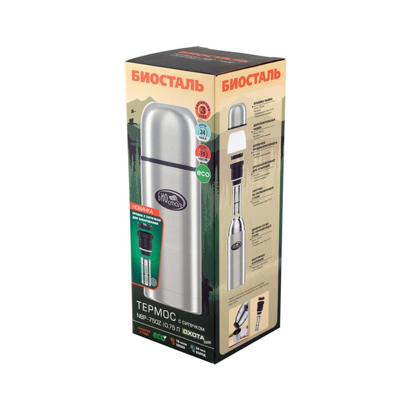 Термос Biostal Охота NBP-750Z (с ситечком) стальной, 0,75 л