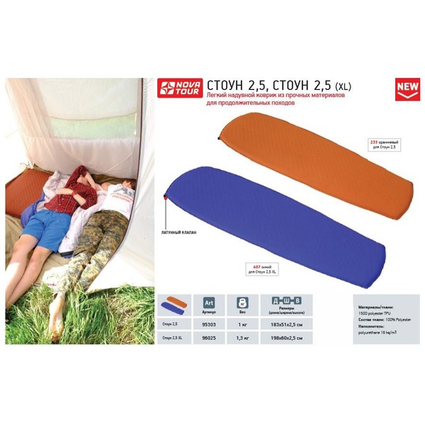 Коврик самонадувающийся Nova Tour Стоун 2,5