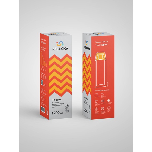 Термос Relaxika 102 (2 чашки) стальной, 1,2 л