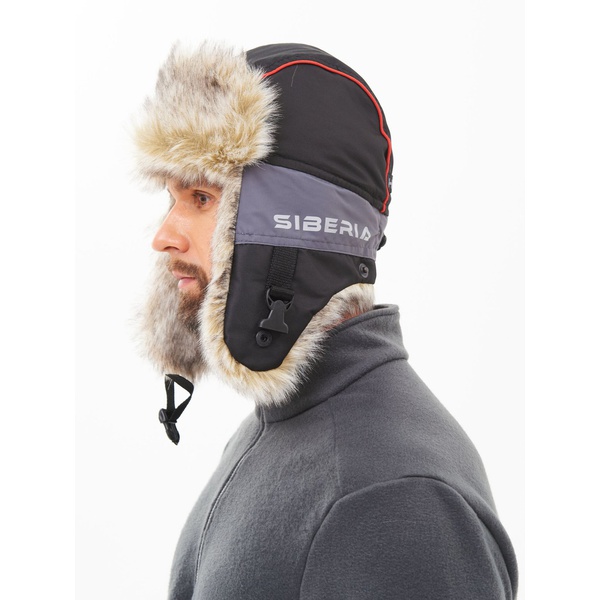 Шапка-ушанка Huntsman Siberia серый-чёрный/мех Волк, тк. Breathable