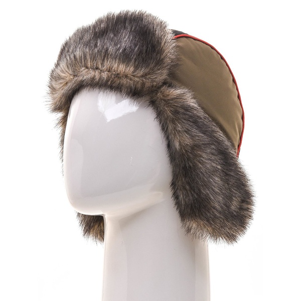Шапка-ушанка Huntsman Siberia хаки-чёрный/мех Волк, тк. Breathable