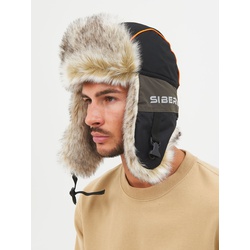 Шапка-ушанка Huntsman Siberia хаки-чёрный/мех Волк, тк. Breathable