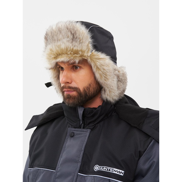 Шапка-ушанка Huntsman Полюс (с маской) серый/чёрный, тк. Cell